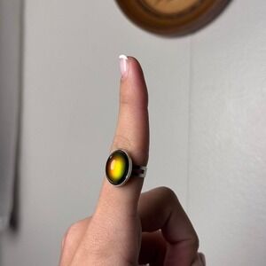 Vintage Style Oval Mood Ring Adjustable Silver Tone Color Changing Band